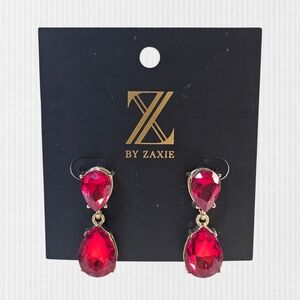 Z by Zaxie Elegant Gold Tone Dazzling Red Glass Stone Dangle/Drop‎ Earrings NWT